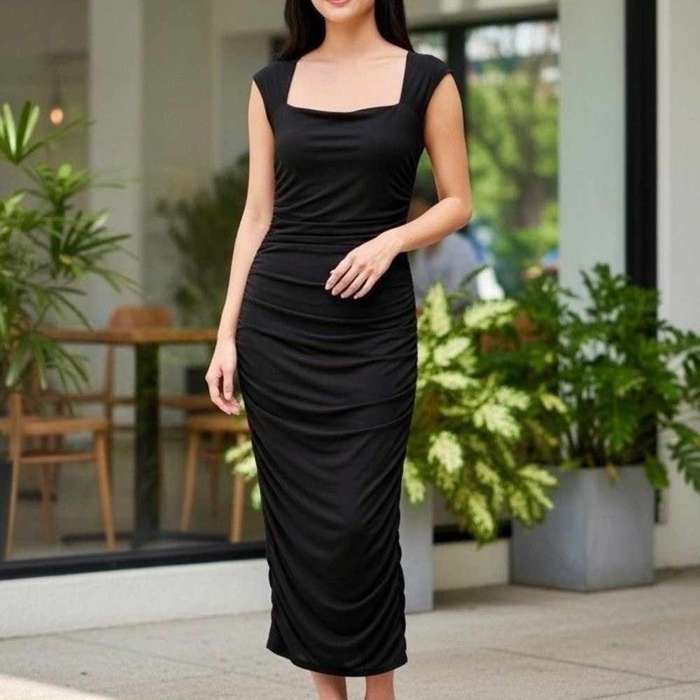 David Meister Dress Womens 8 Black Square Neck Cocktail Bodycon Classy